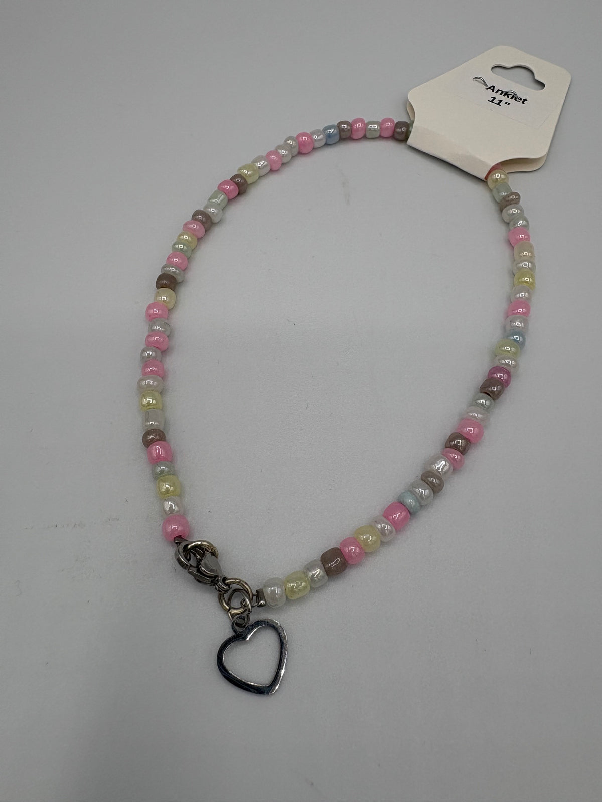 Rosy Heart 11" Beaded Stainless Steel Anklet