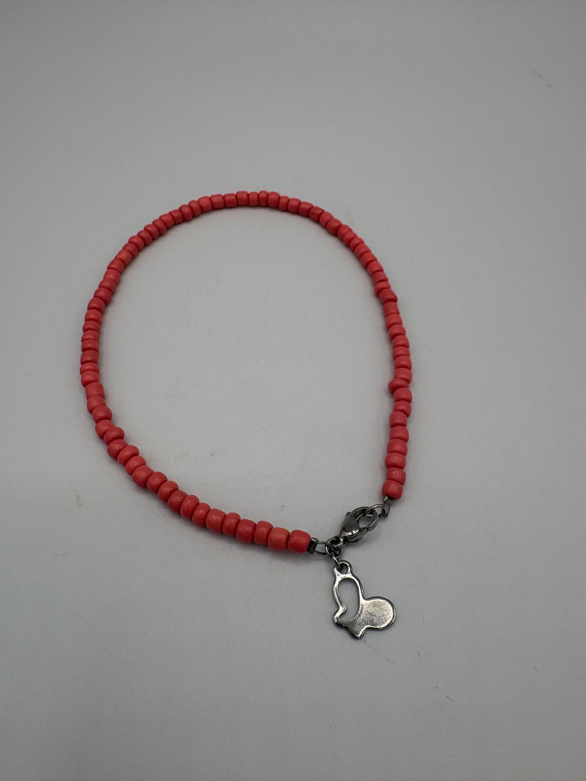 Fire Butterfly 11" Beaded Stainless Steel Anklet