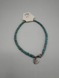 Turquoise Heart Charm 11" Beaded Stainless Steel Anklet