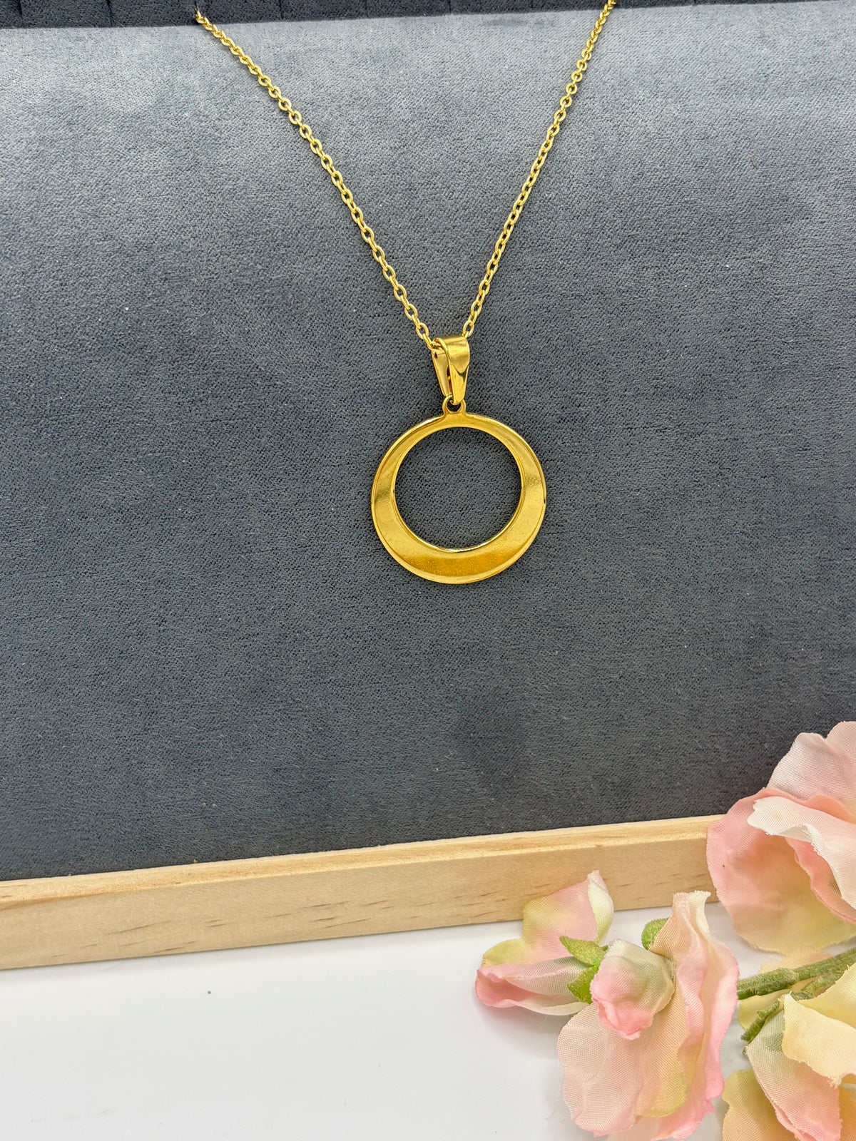 Gold Statement Hoop 20" Stainless Steel Necklace