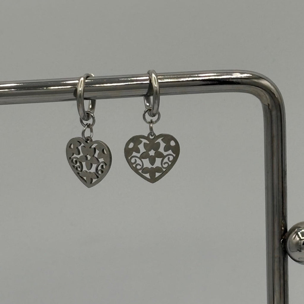 Floral Heart Stainless Steel Earrings