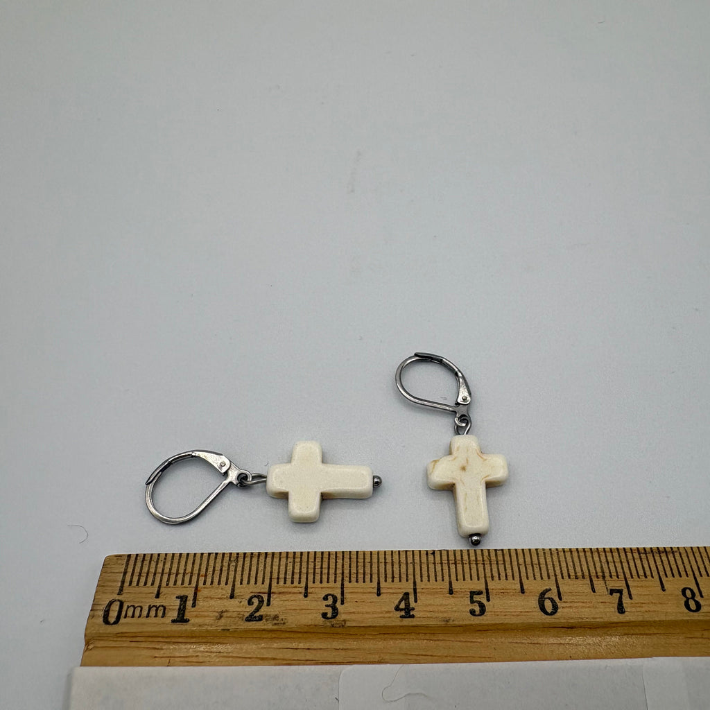 Ivory Cross Stainless Steel Earrings
