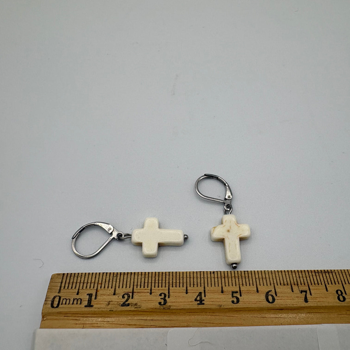 Ivory Cross Stainless Steel Earrings