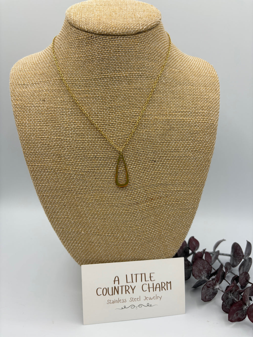 Gold Tear Drop 18" Stainless Steel Necklace