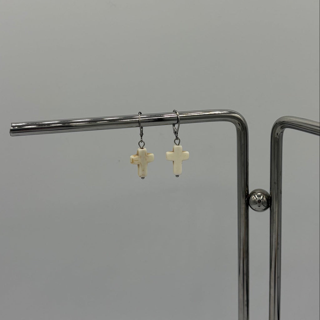 Ivory Cross Stainless Steel Earrings