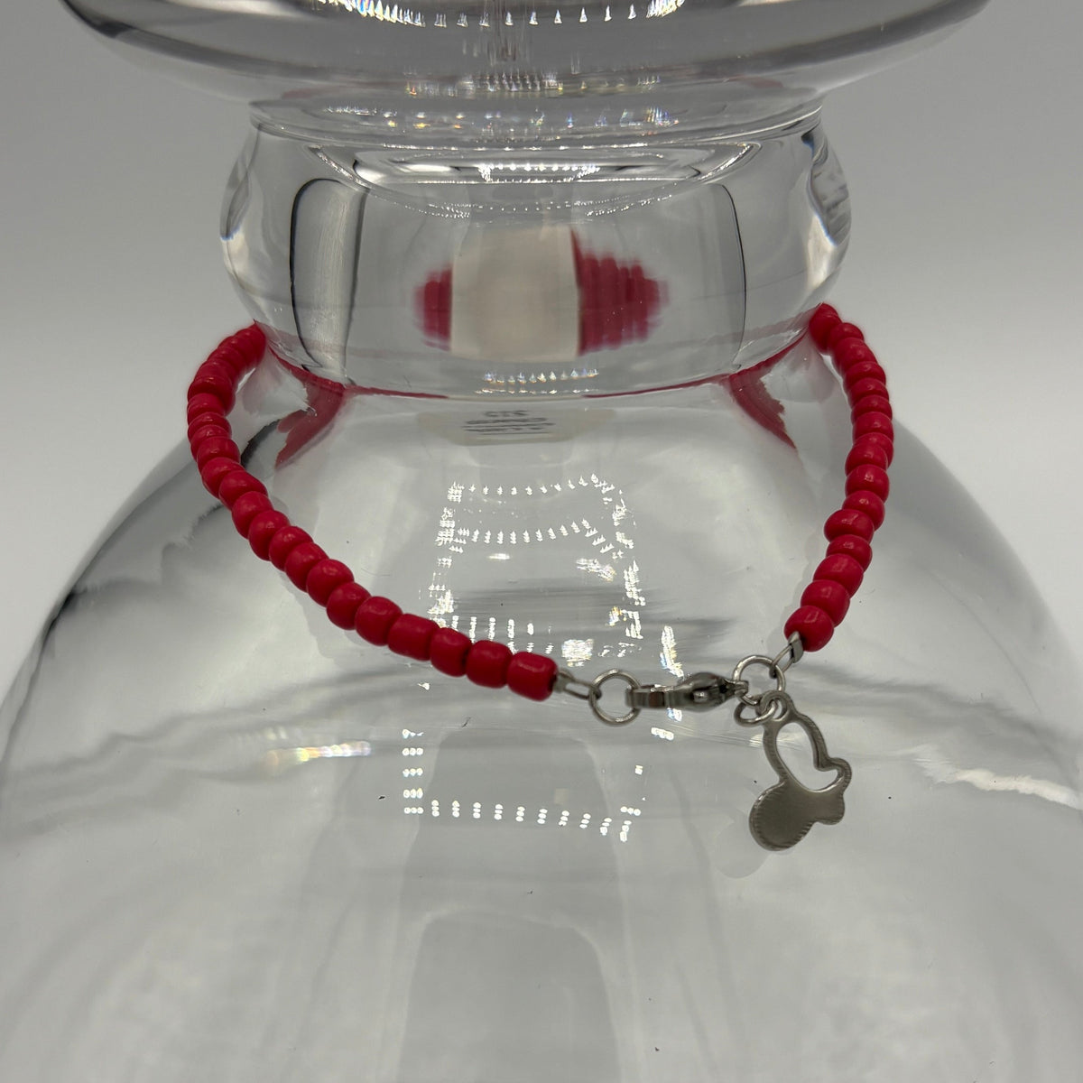 Scarlet Charm 9" Beaded Stainless Steel Anklet