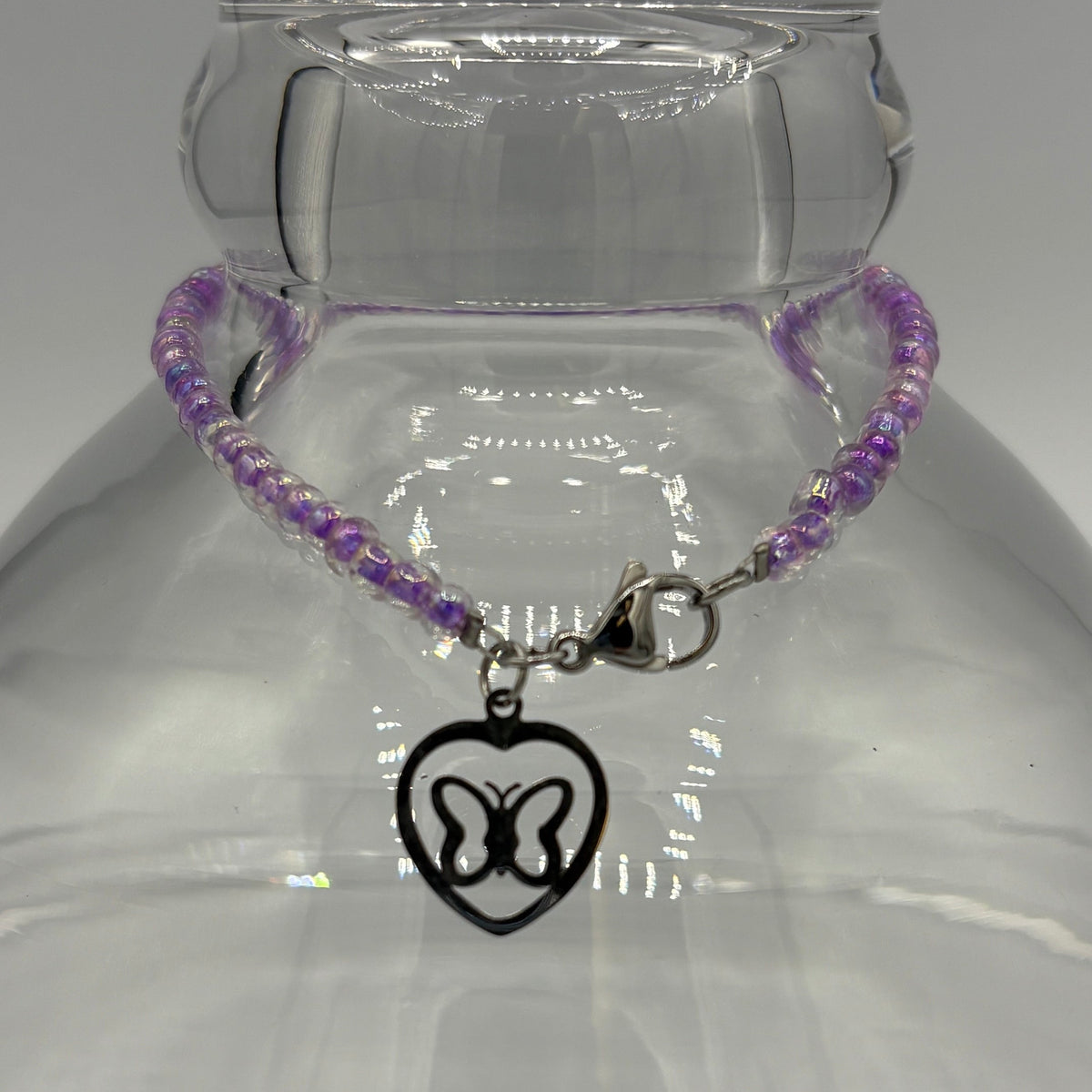 Lavender Shimmer 9" Beaded Stainless Steel Anklet