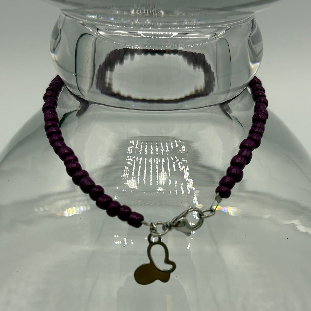 Wine Tasting 9" Beaded Stainless Steel Anklet