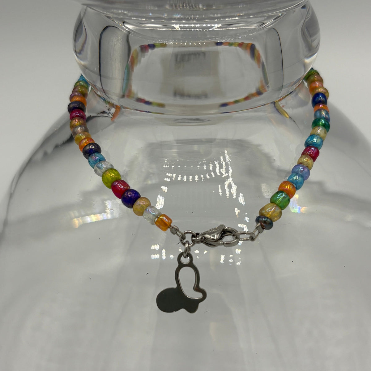 Rainbow Butterfly 9" Beaded Stainless Steel Anklet