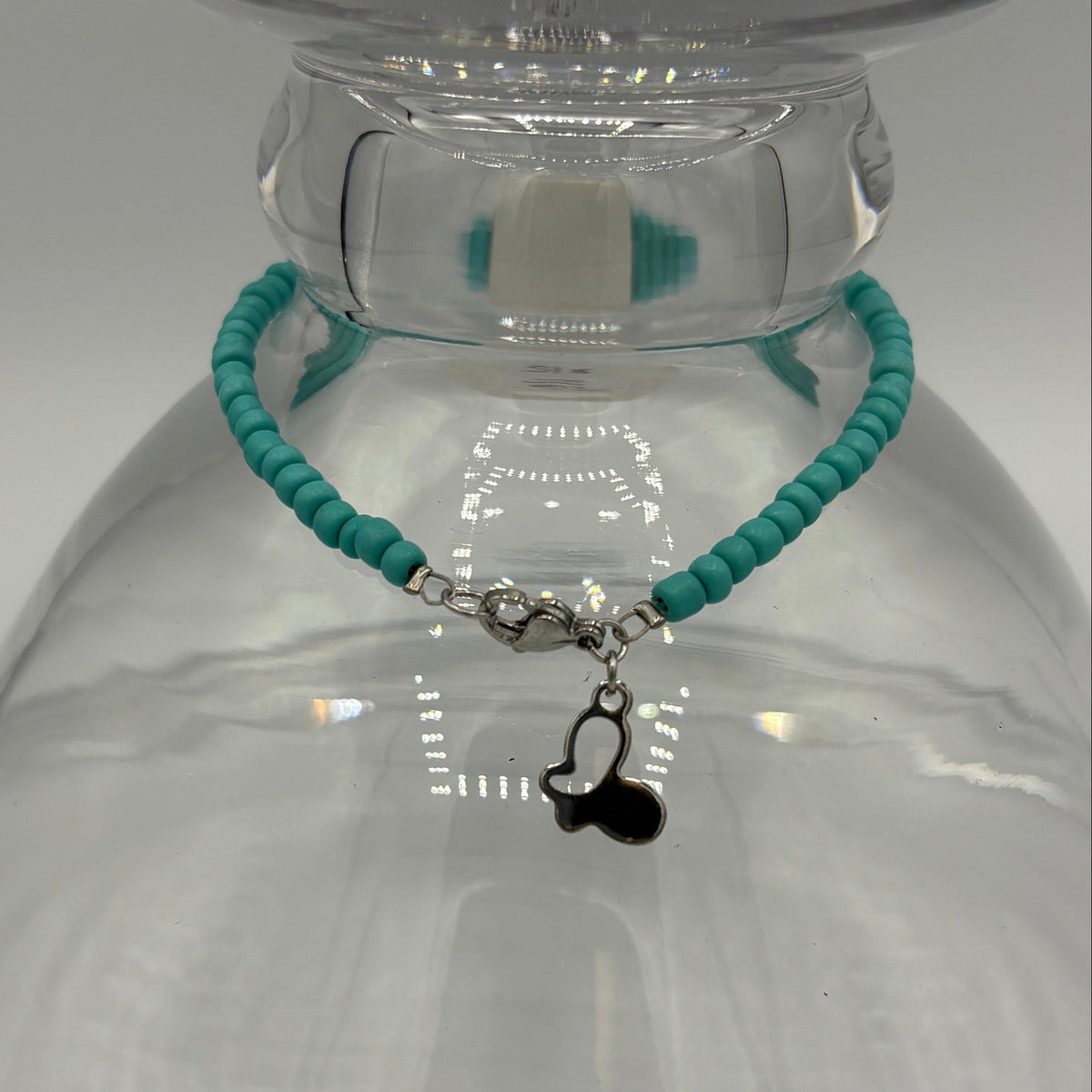 Teal Stone 9" Beaded Stainless Steel Anklet