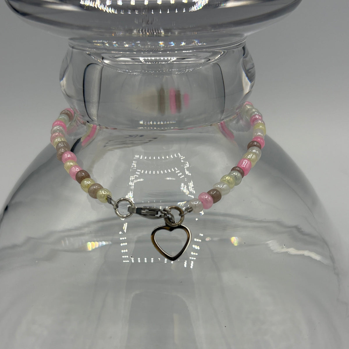 Rosy Heart 9" Beaded Stainless Steel Anklet