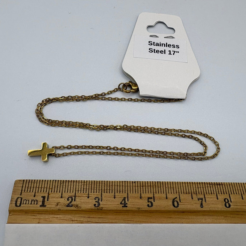 Delicate Golden Cross 17" Stainless Steel Necklace