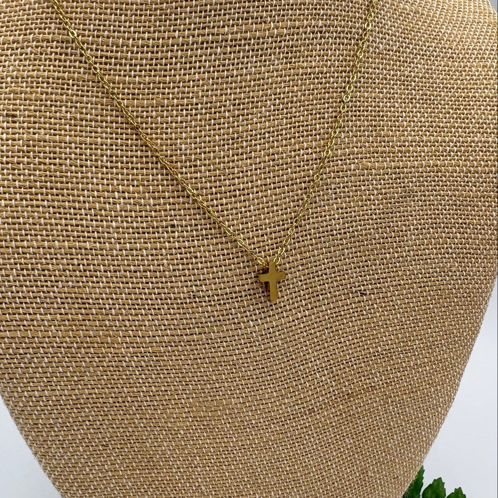 Delicate Golden Cross 17" Stainless Steel Necklace