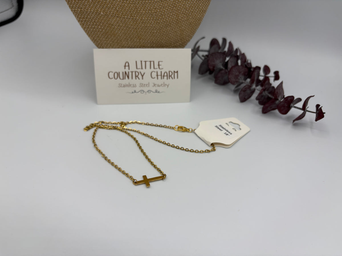 Gold Cross 18" Stainless Steel Necklace