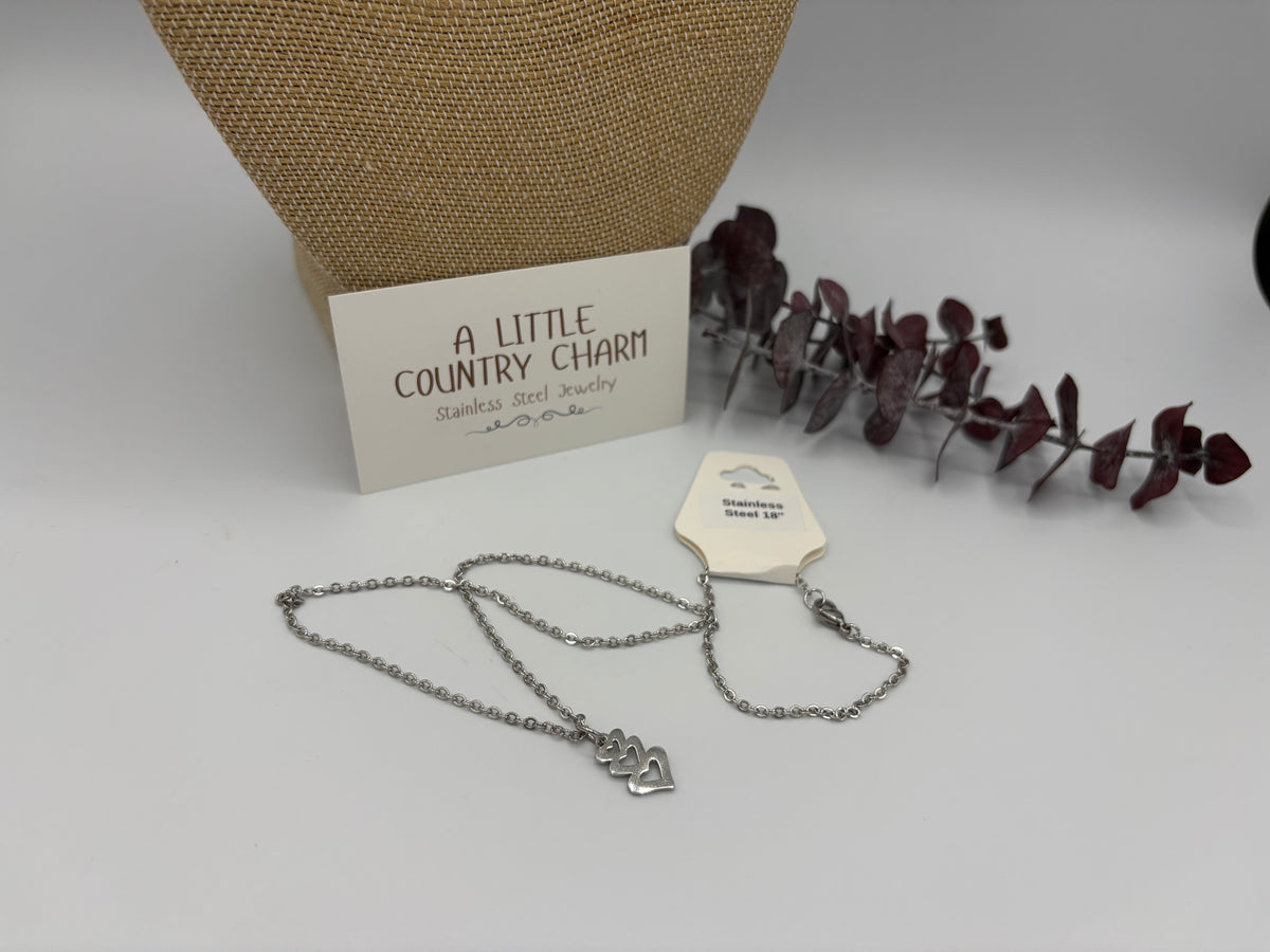 Heart Stack 18" Stainless Steel Necklace