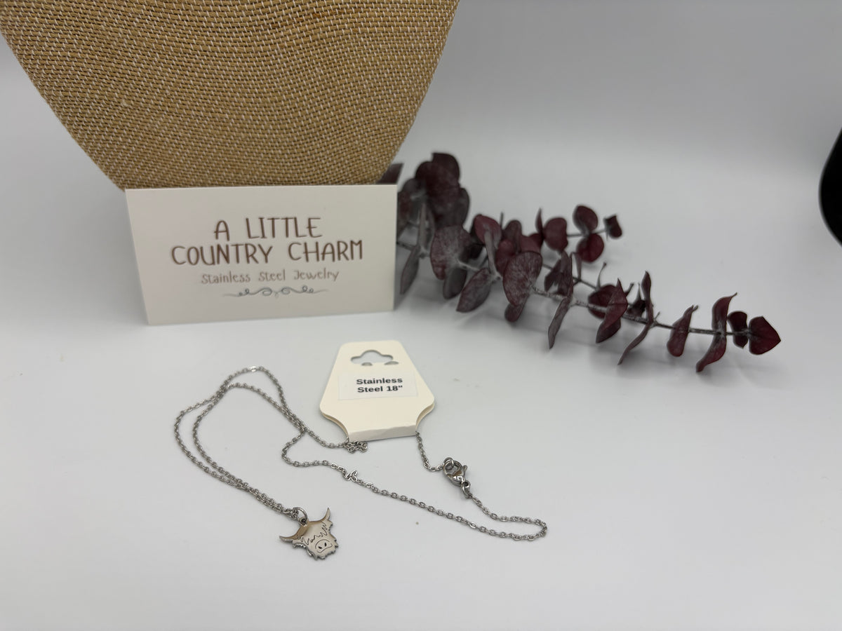 Highland Cow 18" Stainless Steel Necklace