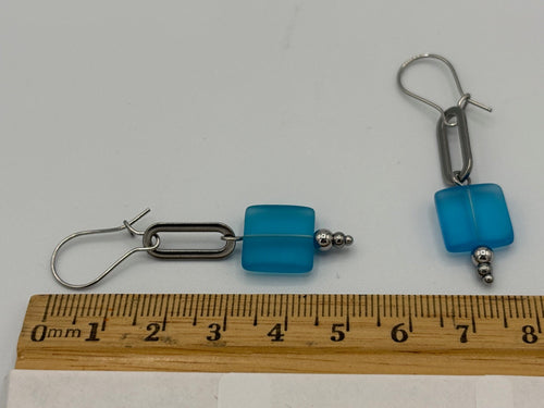 Aqua Beaded Stainless Steel Earrings