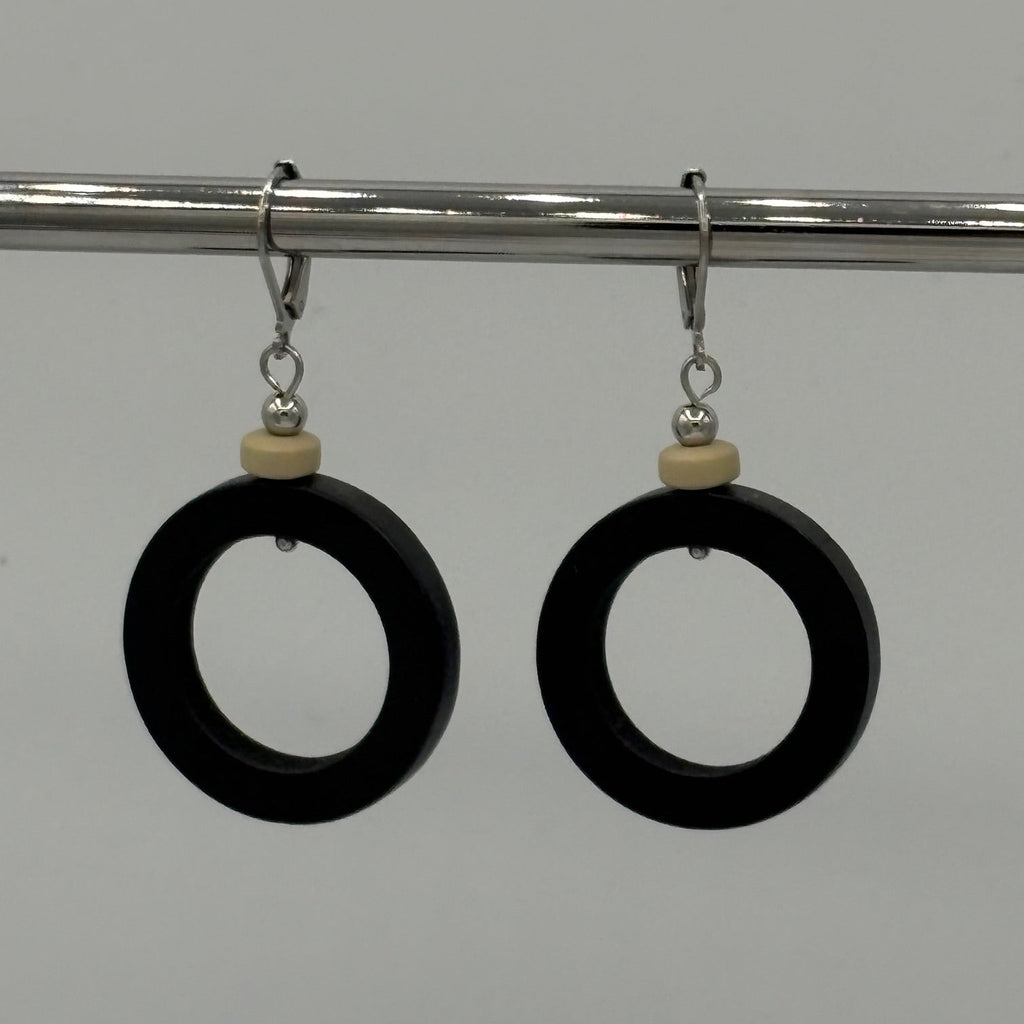 Wooden Hoop Stainless Steel Earrings