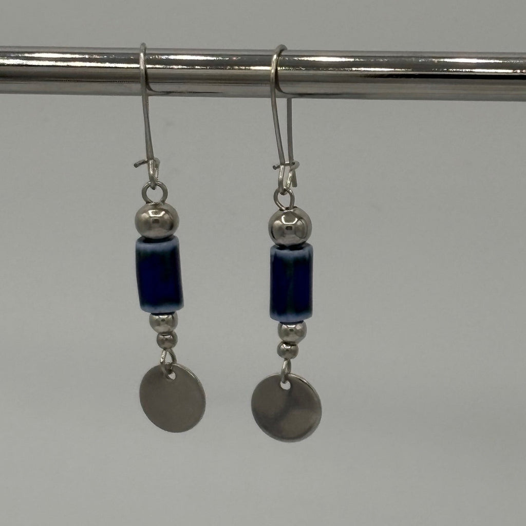 Royal Blue Beaded Stainless Steel Earrings