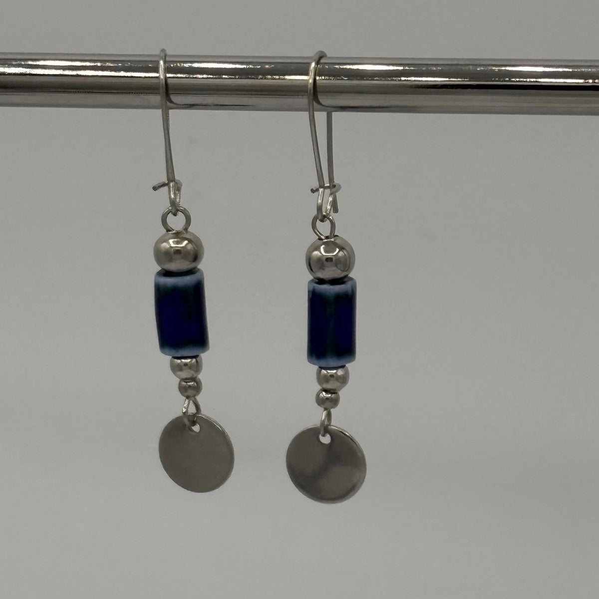 Royal Blue Beaded Stainless Steel Earrings