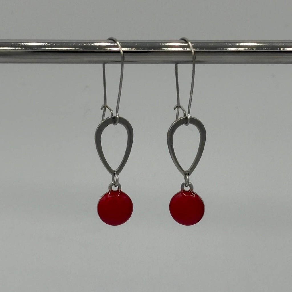Ruby Red Beaded Stainless Steel Earrings