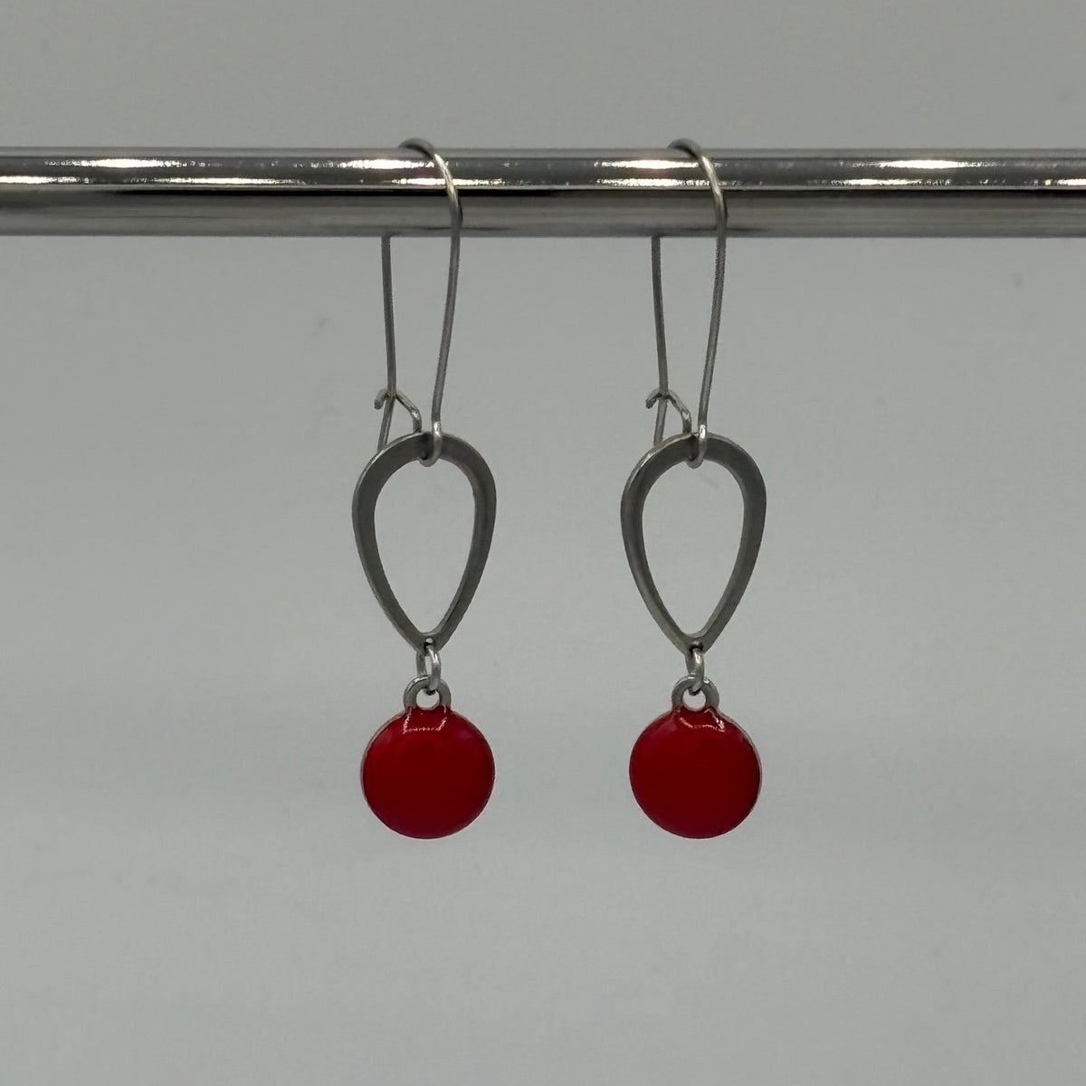Ruby Red Beaded Stainless Steel Earrings