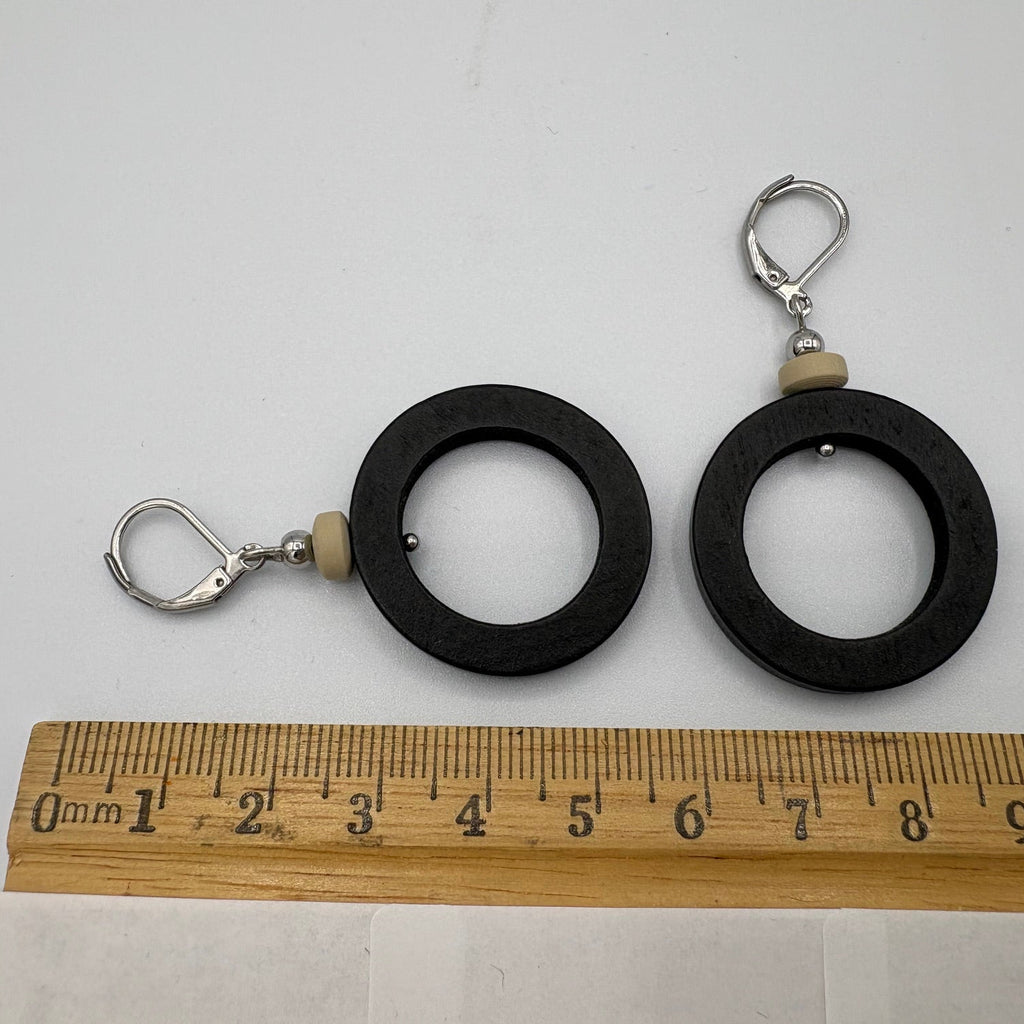 Wooden Hoop Stainless Steel Earrings