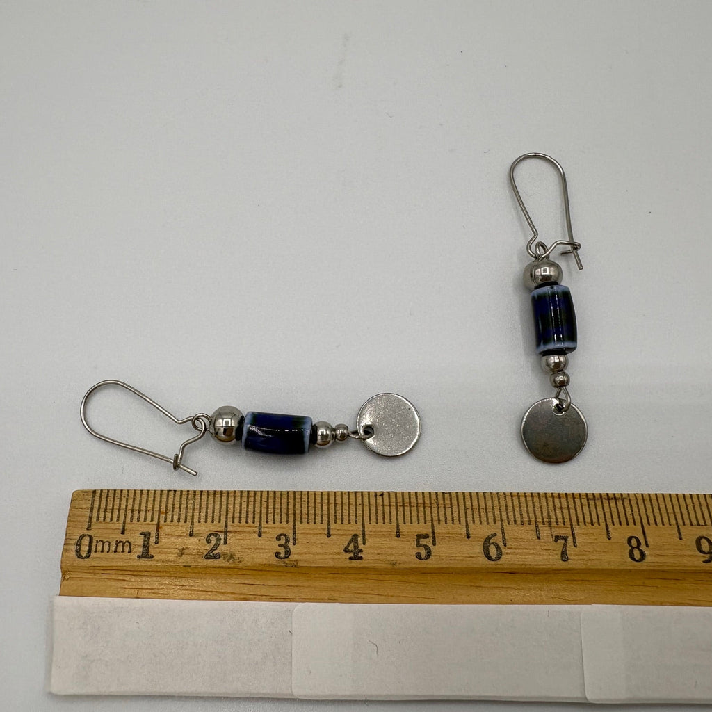 Royal Blue Beaded Stainless Steel Earrings