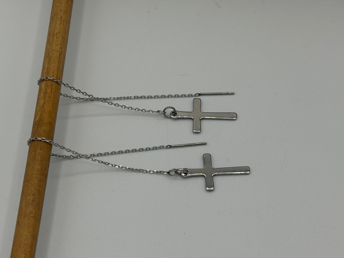 Delicate Cross Chain Stainless Steel Earrings