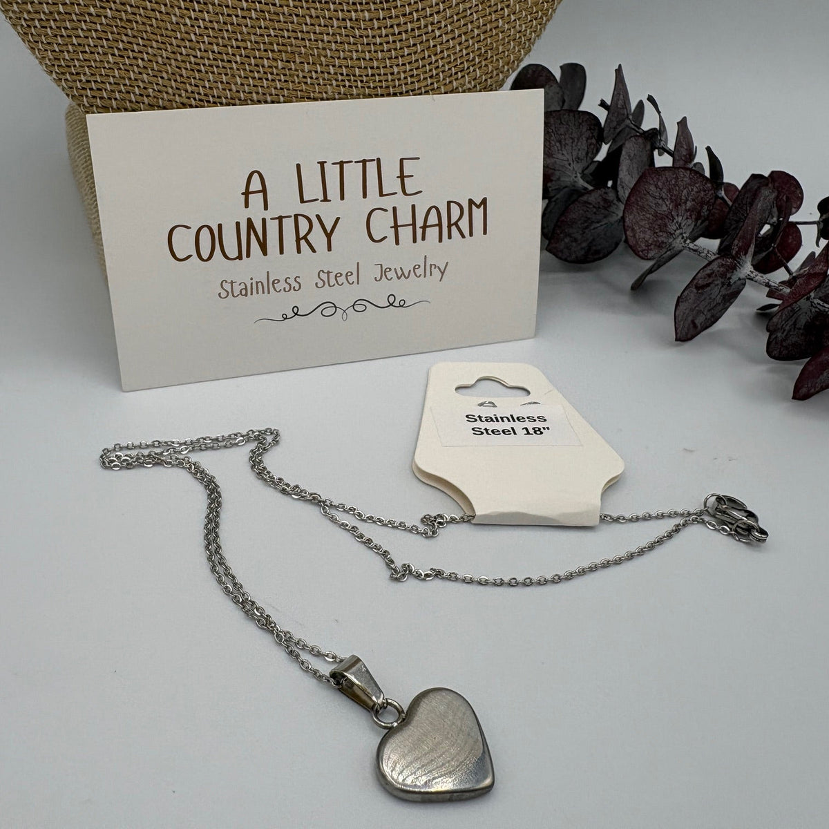 Glossy Heart 18" Stainless Steel Necklace