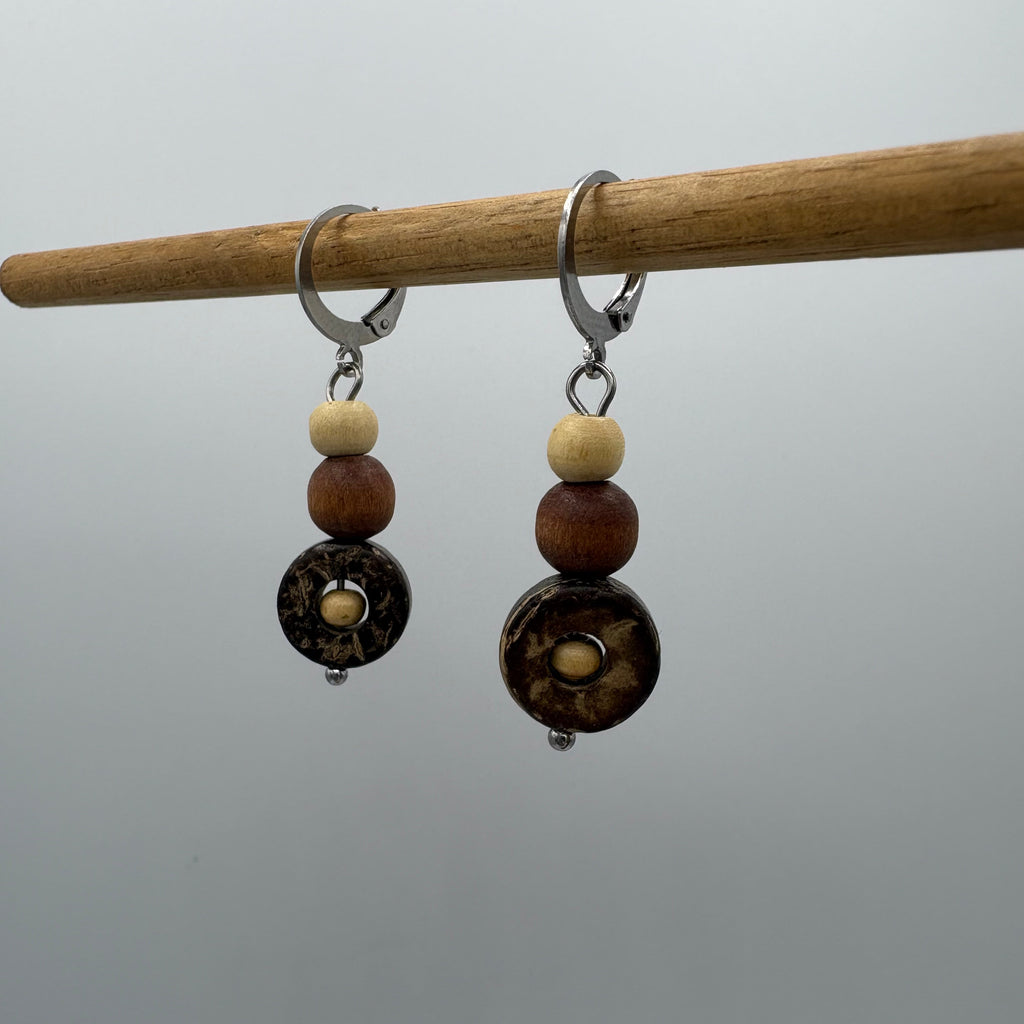 Earth Tone Harmony Drop Beaded Stainless Steel Earrings