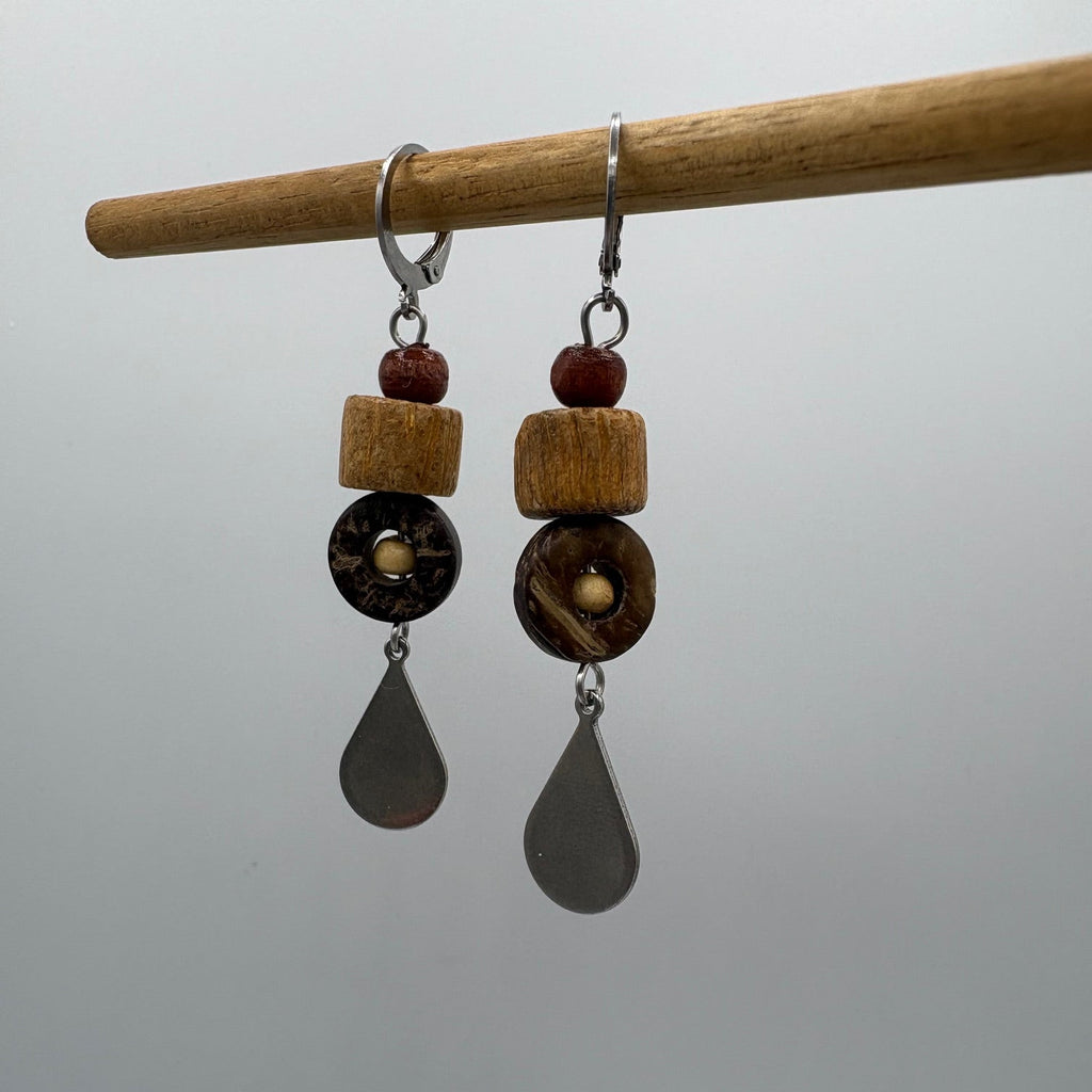 Rustic Rain Drop Beaded Stainless Steel Earrings