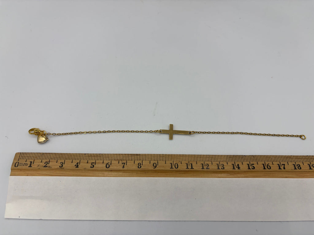 Gold Cross with Heart Charm Stainless Steel Bracelet