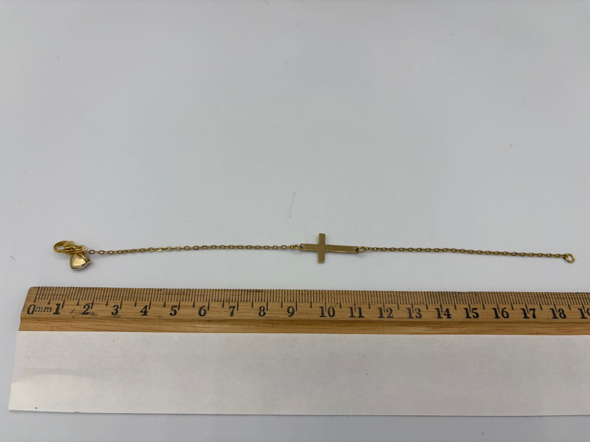 Gold Cross with Heart Charm Stainless Steel Bracelet