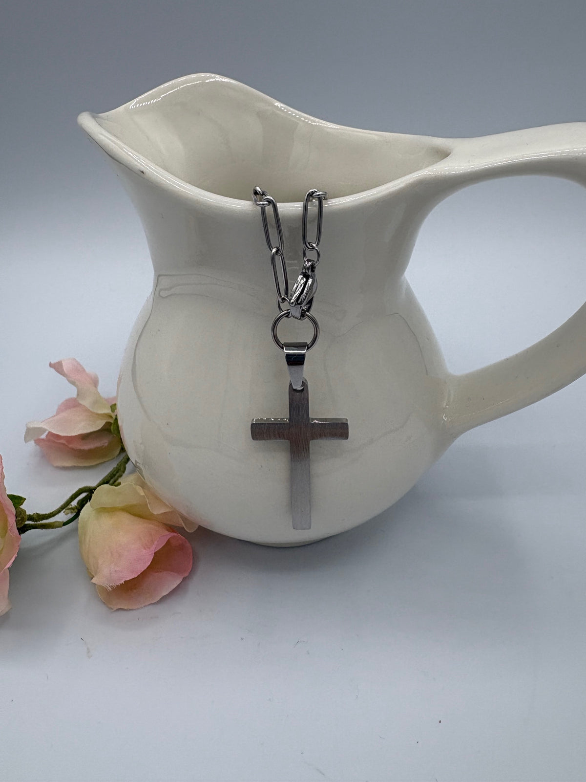 Dual Sided Cross 22" Stainless Steel Paperclip Chain Necklace