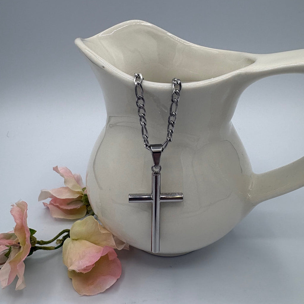 Bold Cross Curb Chain 24" Stainless Steel Necklace