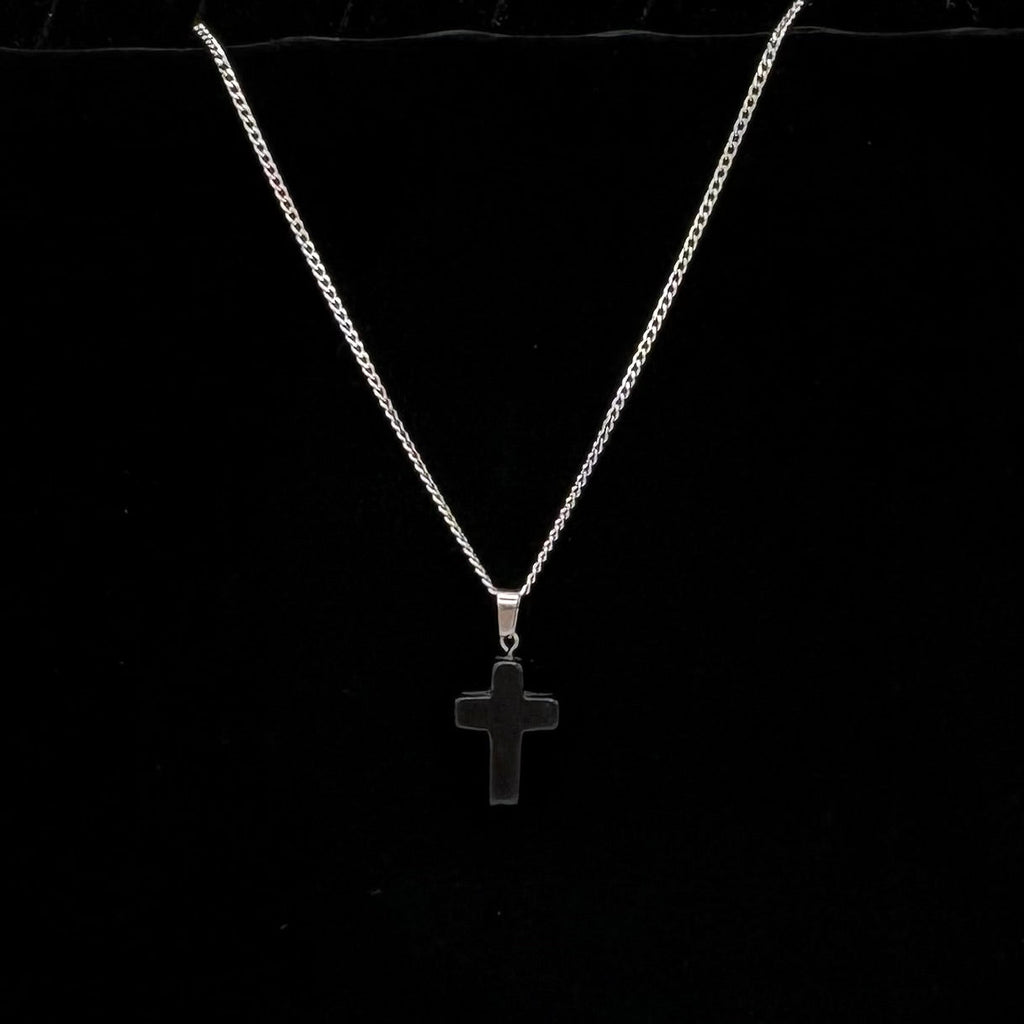 Black Stone Cross 20" Stainless Steel Necklace