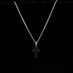 Black Stone Cross 20" Stainless Steel Necklace