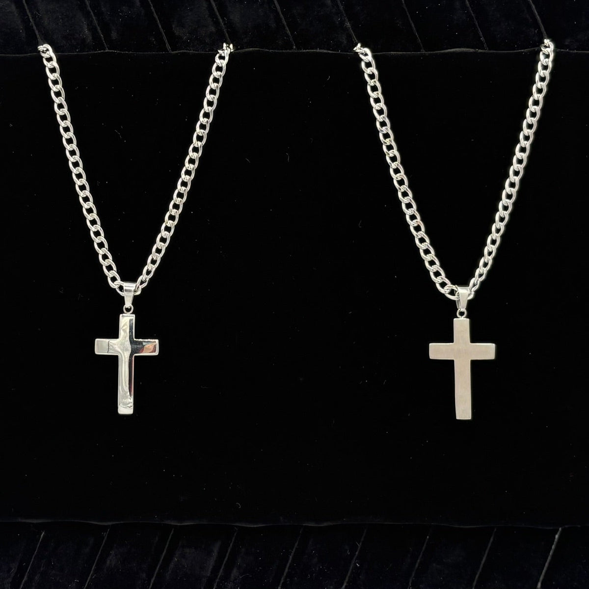 Dual Sided Cross w Curb Chain 24" Stainless Steel Necklace