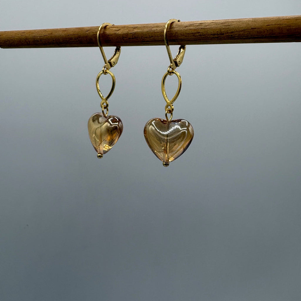 Amber Hearts Beaded Stainless Steel Earrings