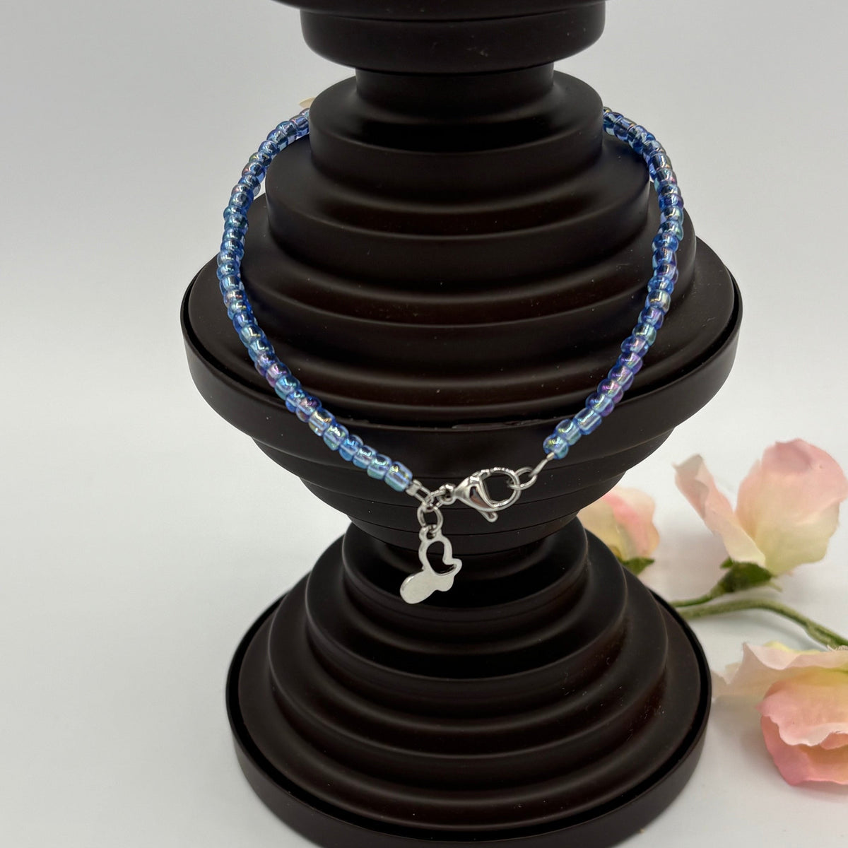 Shimmer Butterfly 10" Beaded Stainless Steel Anklet