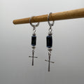 Navy Beaded Cross Stainless Steel Earrings