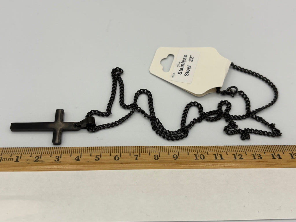 Black Cross 22" Stainless Steel Necklace