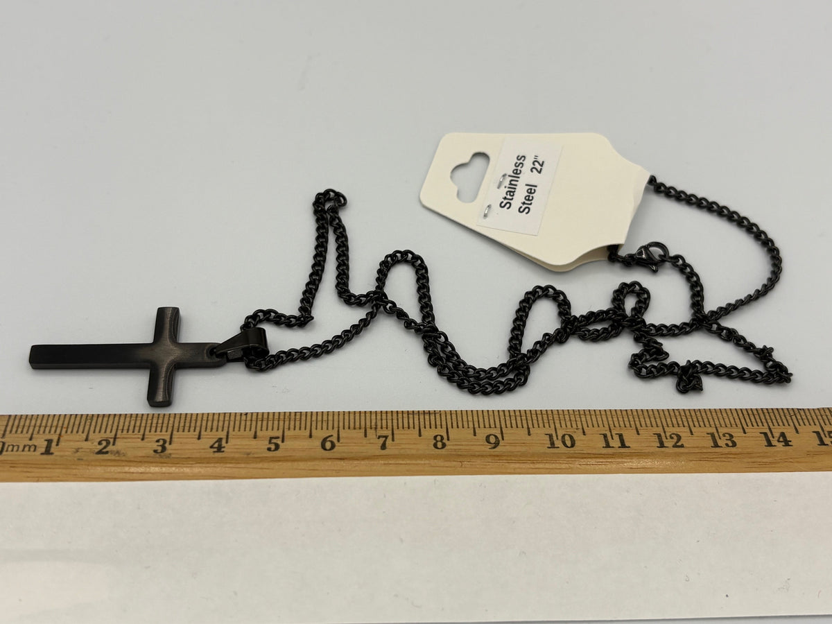 Black Cross 22" Stainless Steel Necklace