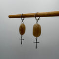 Stone Beaded Cross Stainless Steel Earrings