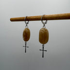 Stone Beaded Cross Stainless Steel Earrings
