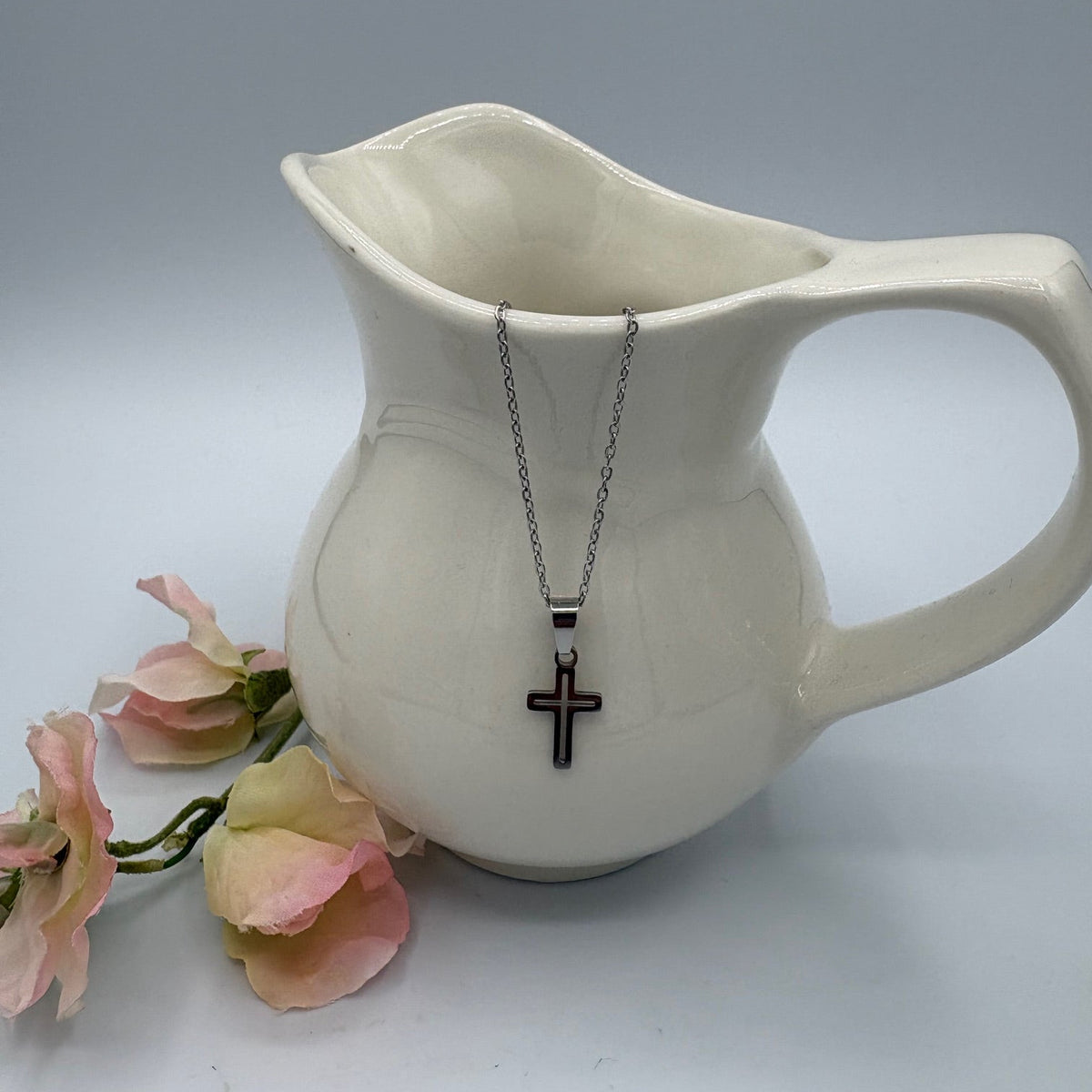 Cross Outline 18" Stainless Steel Necklace
