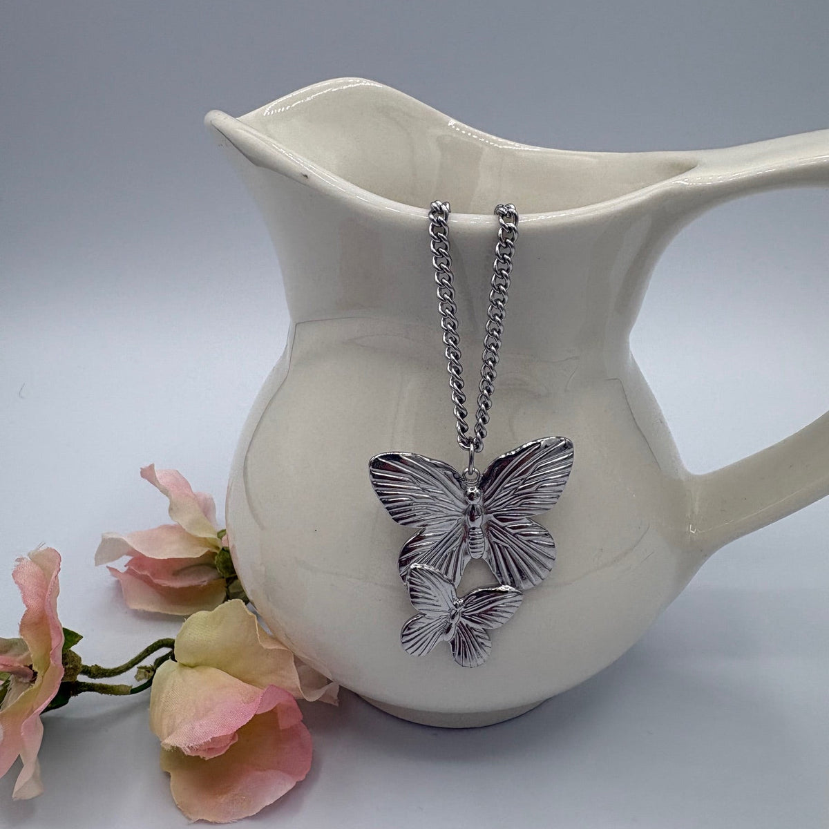 Butterfly Duet 24" Stainless Steel Necklace