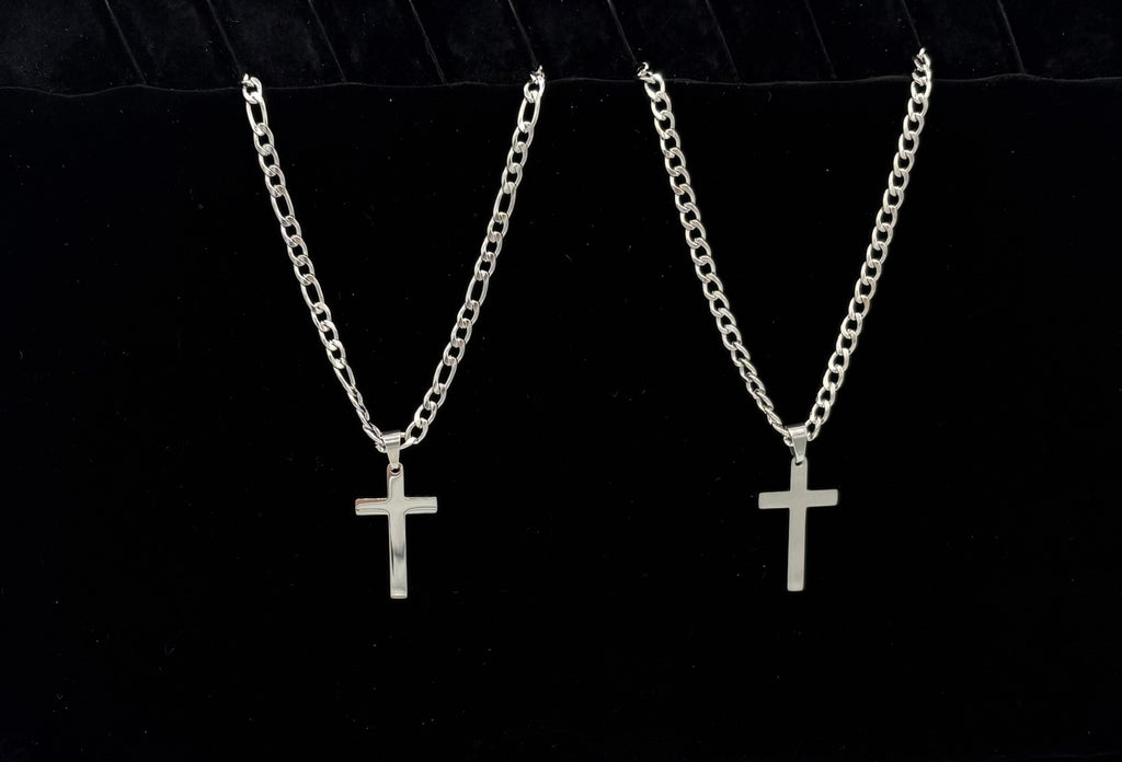 Double Edged Cross 24" Stainless Steel Necklace