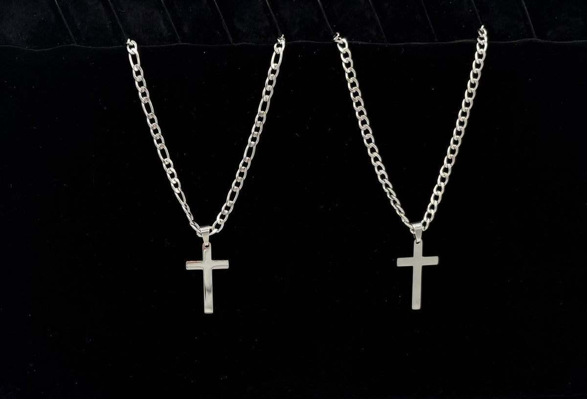 Double Edged Cross 24" Stainless Steel Necklace